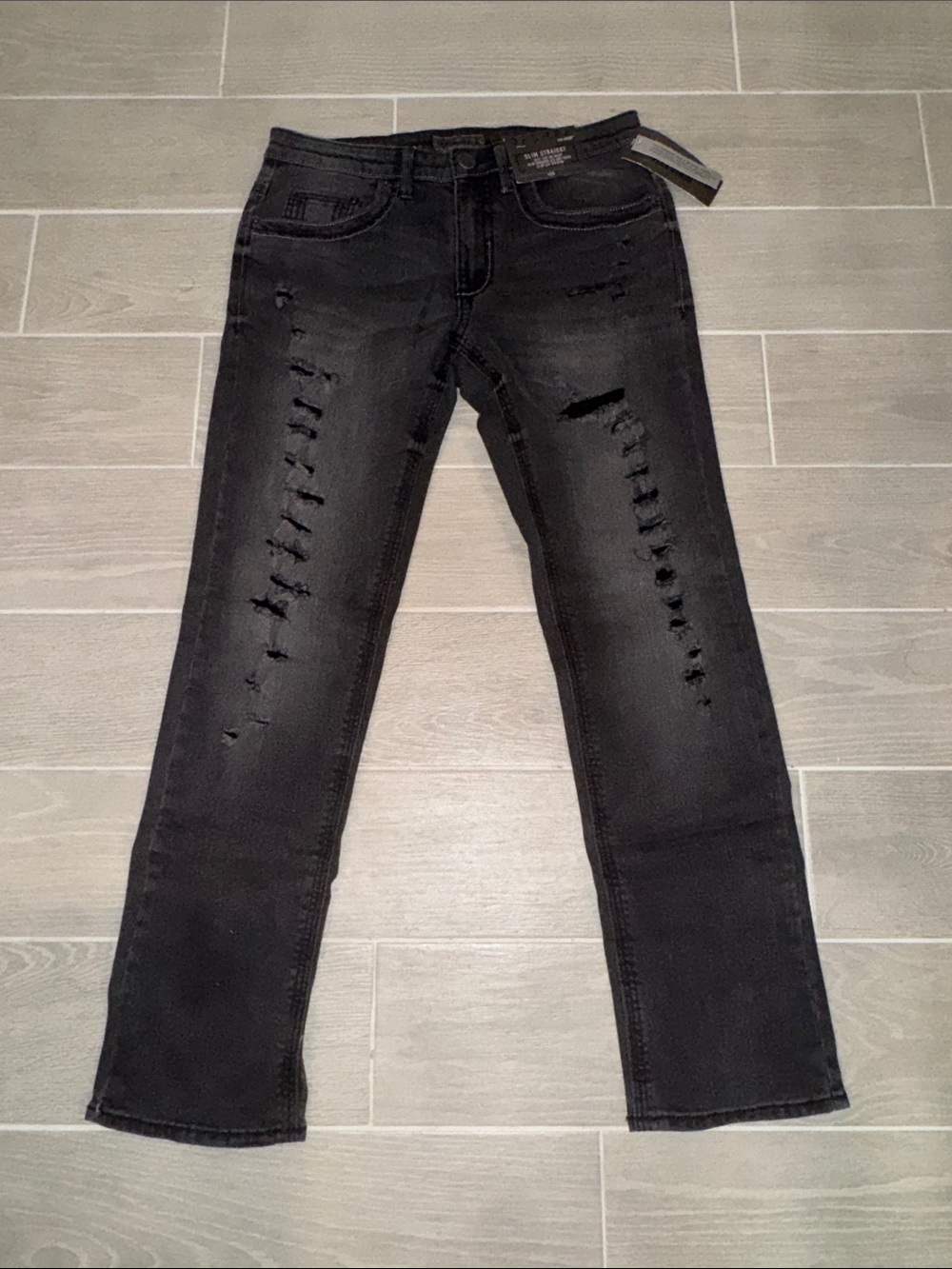 Decree Black Distressed Slim Straight Jeans